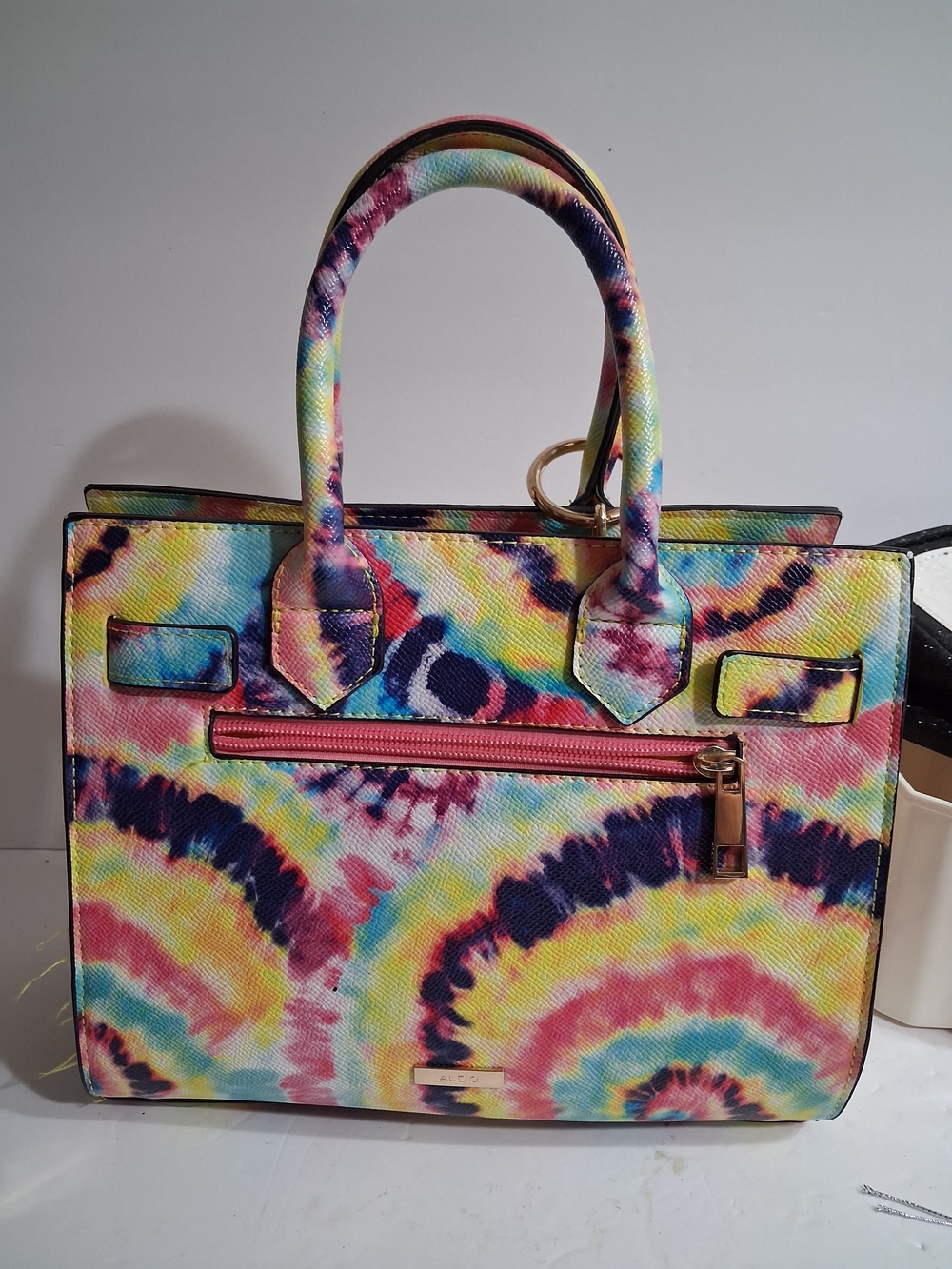 Colorful Tie-Dye Pattern Satchel Handbag - Pink, Blue & Yellow